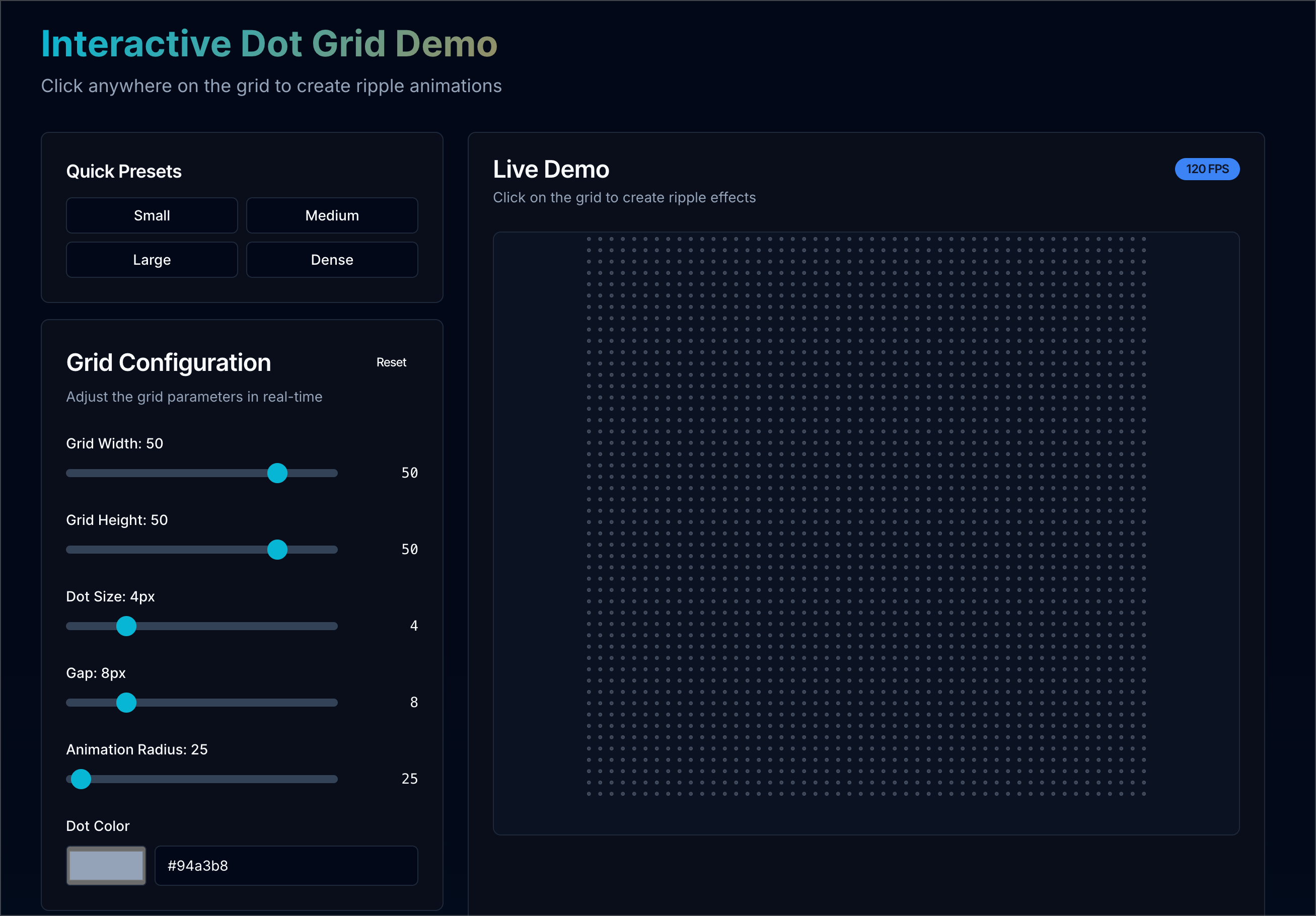 Dot Grid demo with controls